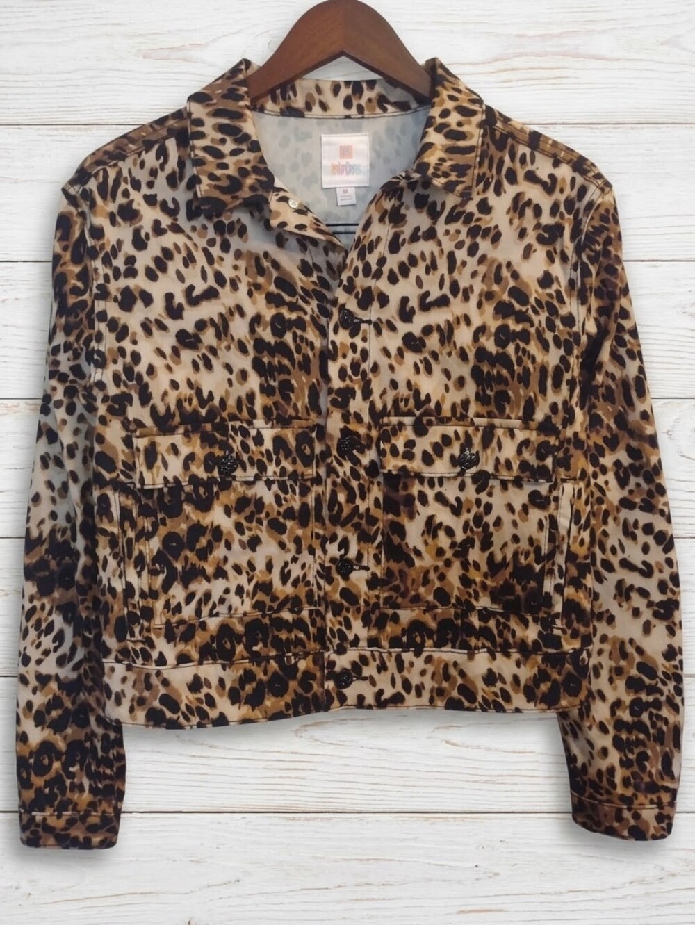 LuLaRoe Women's Medium Leopard Print Denim Jacket Stretch Button Front NWOT